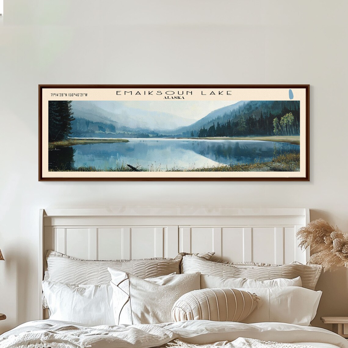Emaiksoun Lake Alaska Misty Dark Blue Water Tall Pines Poster - Image 2