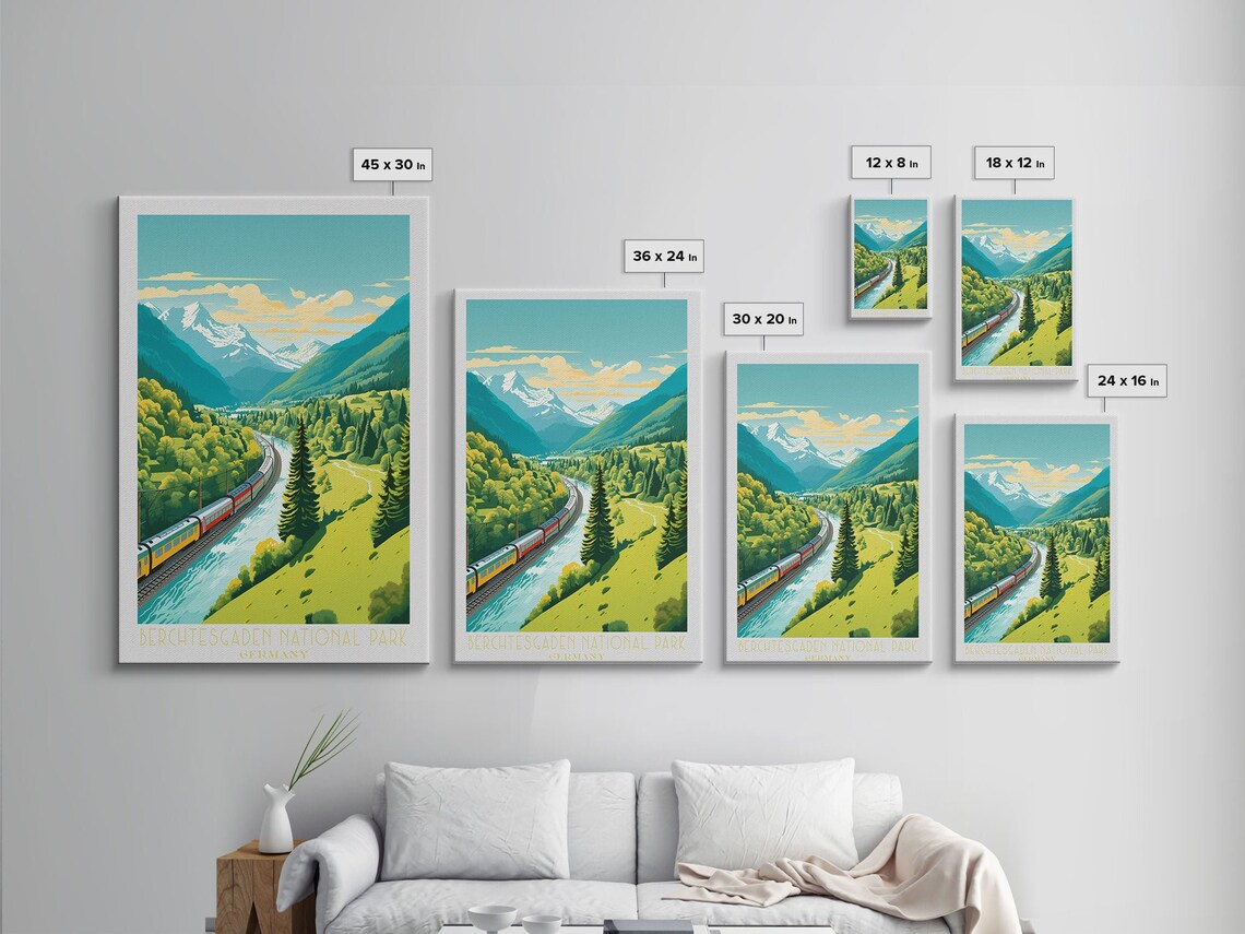 Berchtesgaden Germany Alpine Valley Train River Snow Peaks Travel Poster - Image 2