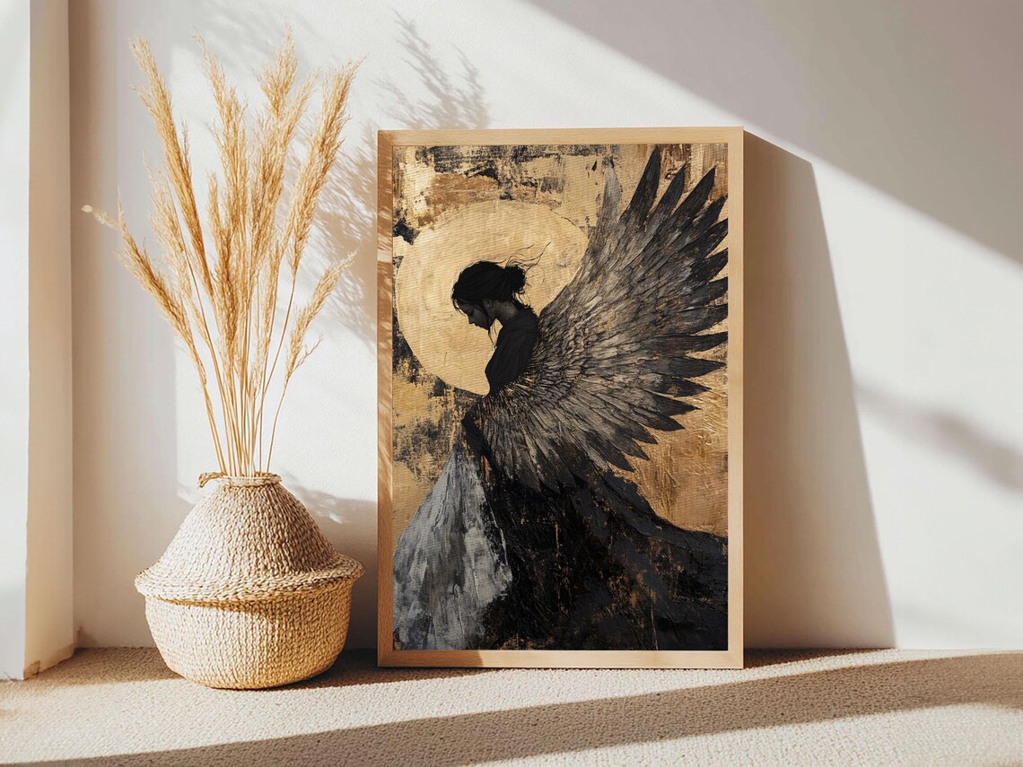 Golden Angel Wings Framed Print Dark Angel Wall Art Moody Gothic Artwork Gold Abstract Print Rustic Wall Decor Gift Idea - Image 6
