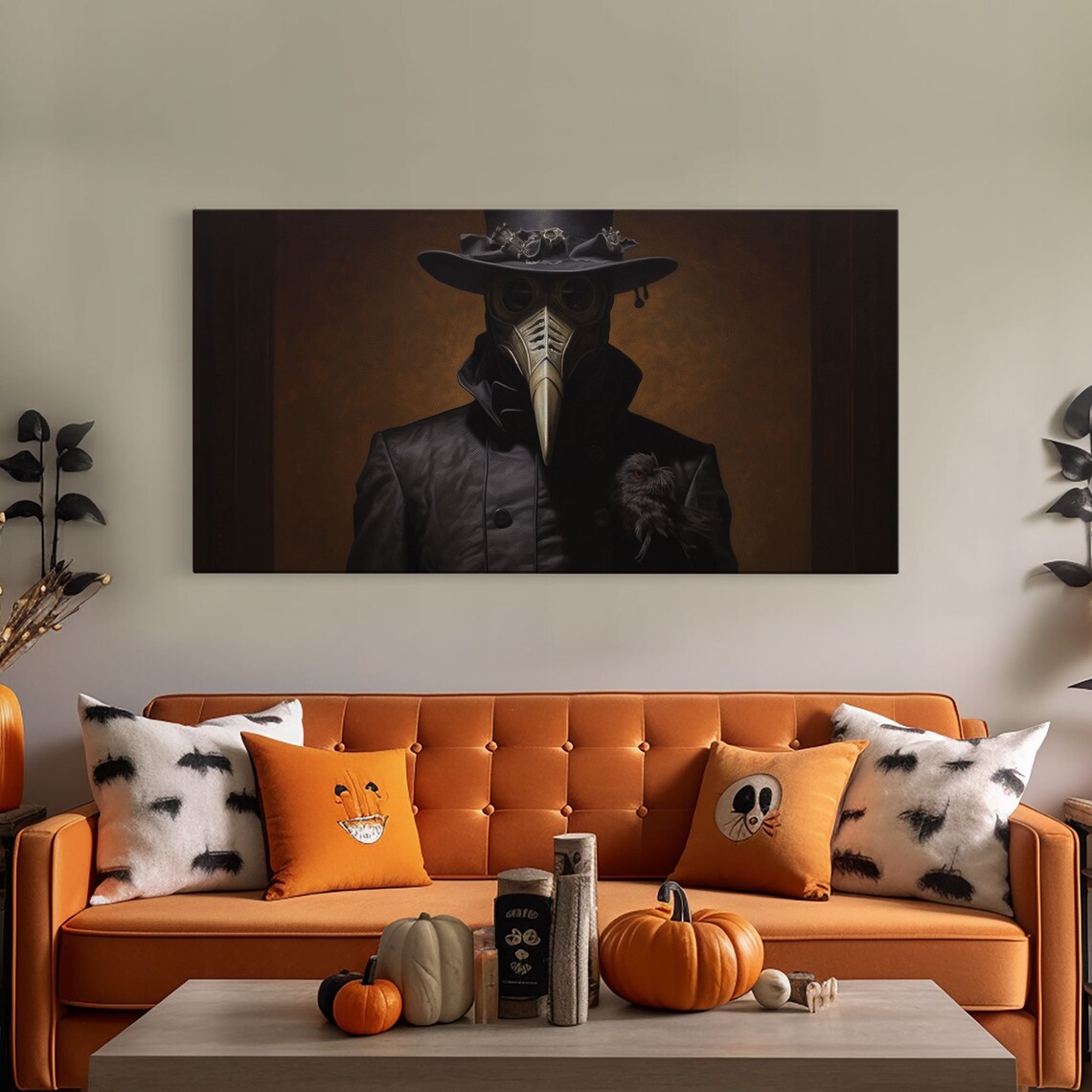 Plague Doctor With Black Crow Amber Victorian Gothic Wall Art - Image 4