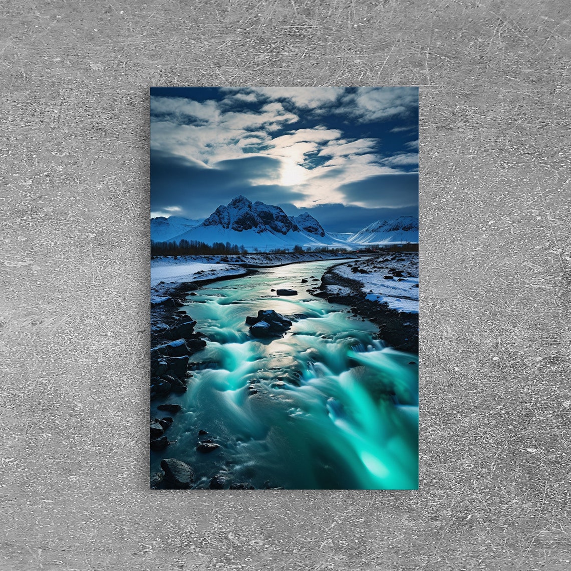 Alaska Winter Wilderness Turquoise Glacier River Snow Mountains Poster