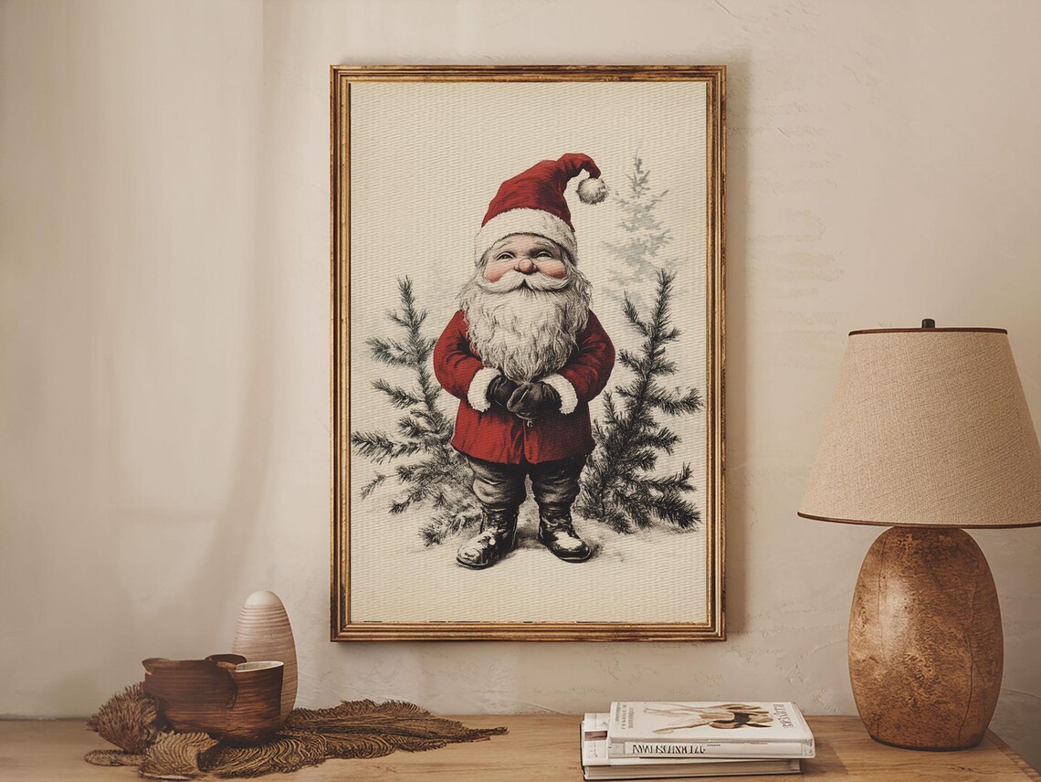 Vintage Santa Claus Sketch Illustration Christmas Art Print Wall Decor