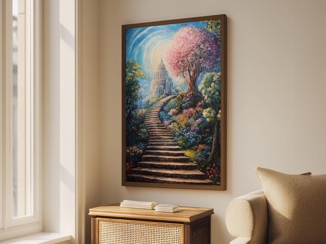 Stairway To Heaven Fantasy Garden Temple Dreamy Landscape Poster - Image 5