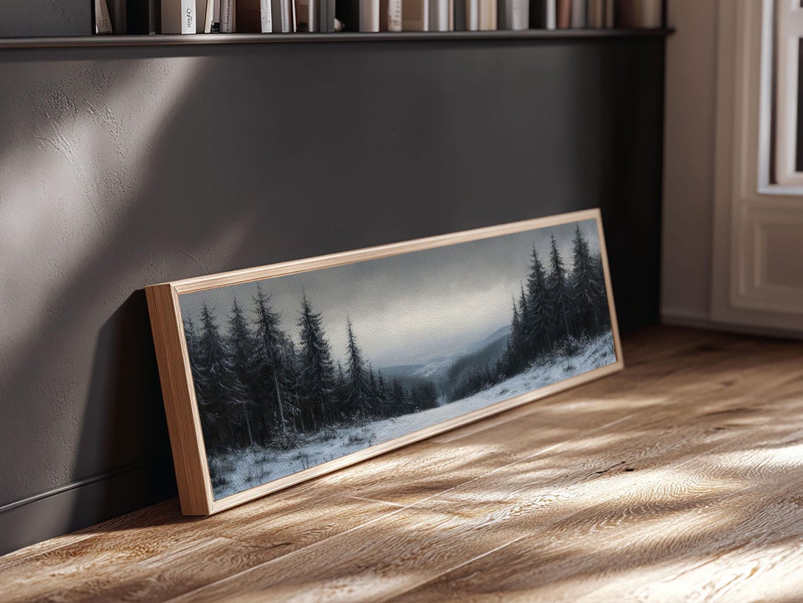 Black And White Snowy Pine Forest Bleak Winter Panoramic Print - Image 3