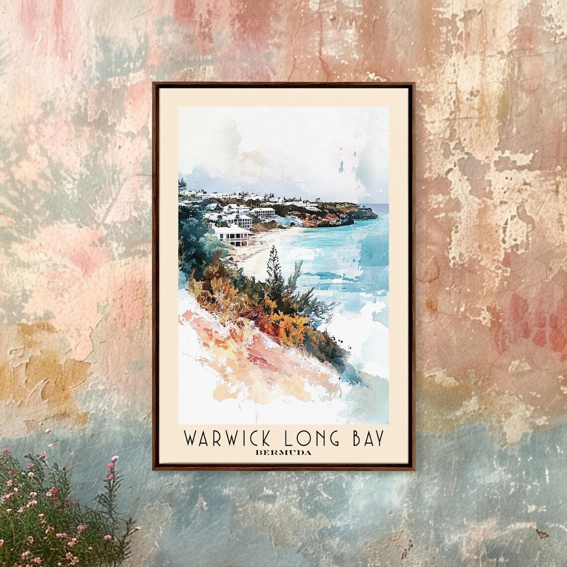 Warwick Long Bay Bermuda Watercolor Coastal Beach Scene Travel Poster - Image 4