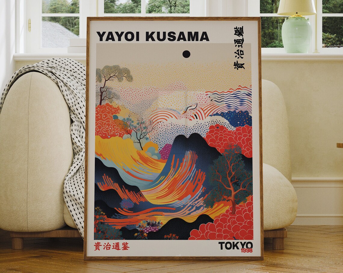 Yayoi Kusama Wave Poster, Japandi Wall Art