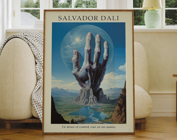 Salvador Dali Style Giant Hand Mountain Surreal Quote Poster