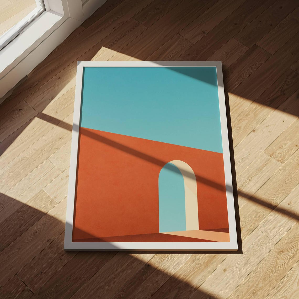 Terracotta Arch Doorway Against Turquoise Sky Mediterranean Poster