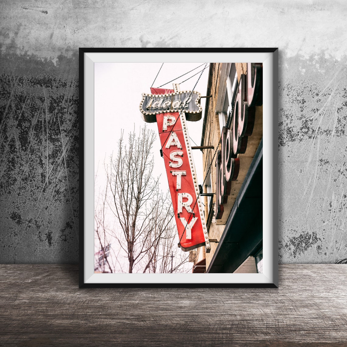 Ideal Pastry Red Vertical Neon Bakery Sign Chicago Wall Poster