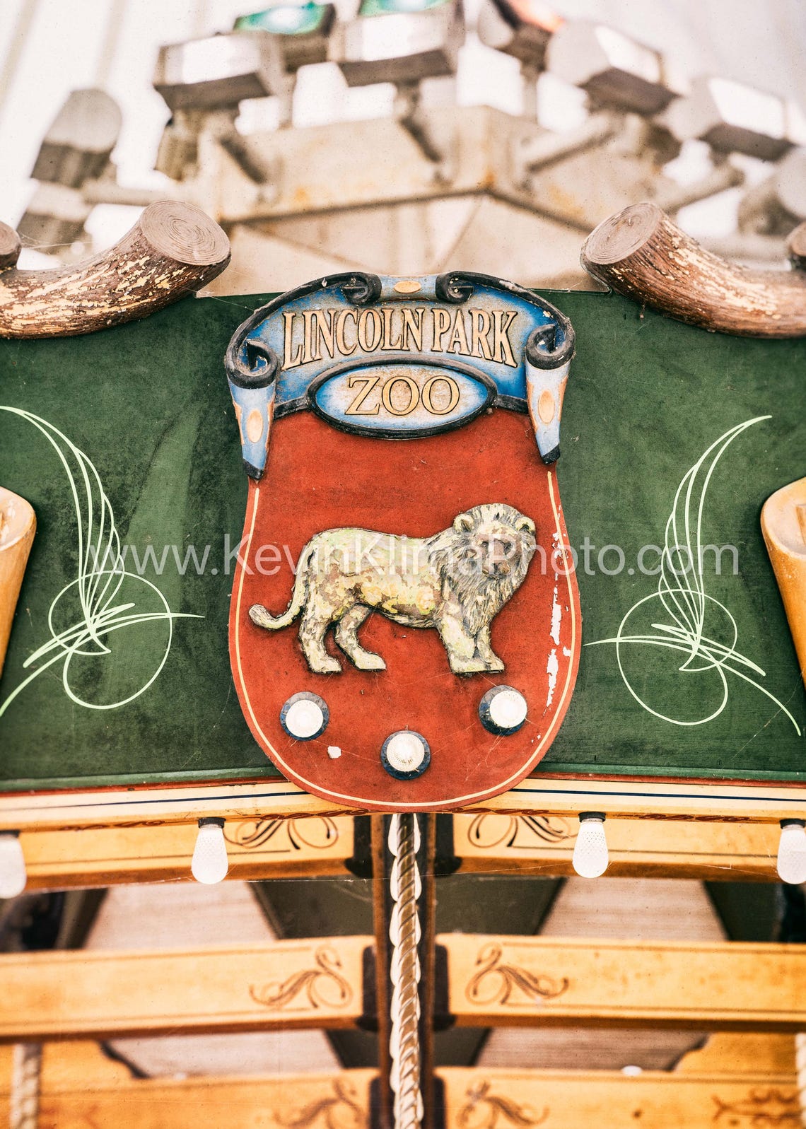 Lincoln Park Zoo Vintage Lion Emblem Carousel Black White Print - Image 2