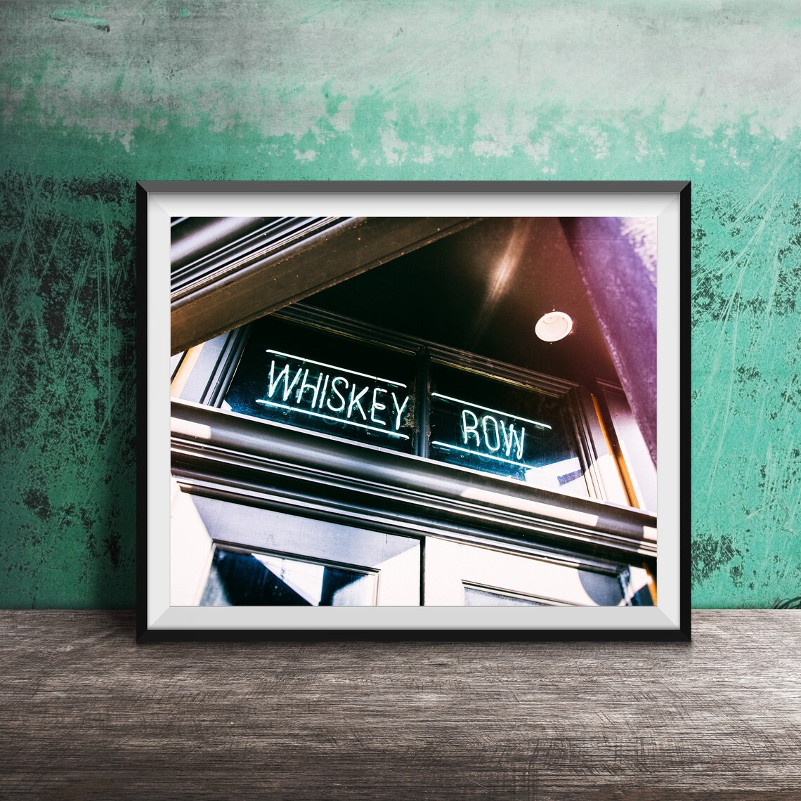 Whiskey Row Neon Sign Glowing Window Bar Night Photography Poster