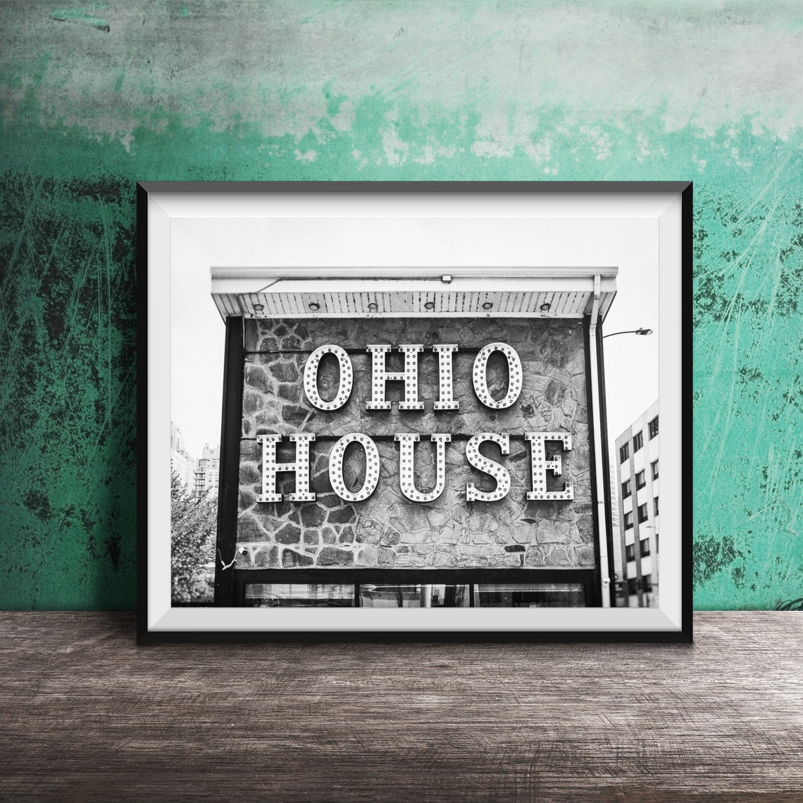 Ohio House Motel Marquee Bulb Letters on Stone Building Poster - Image 2