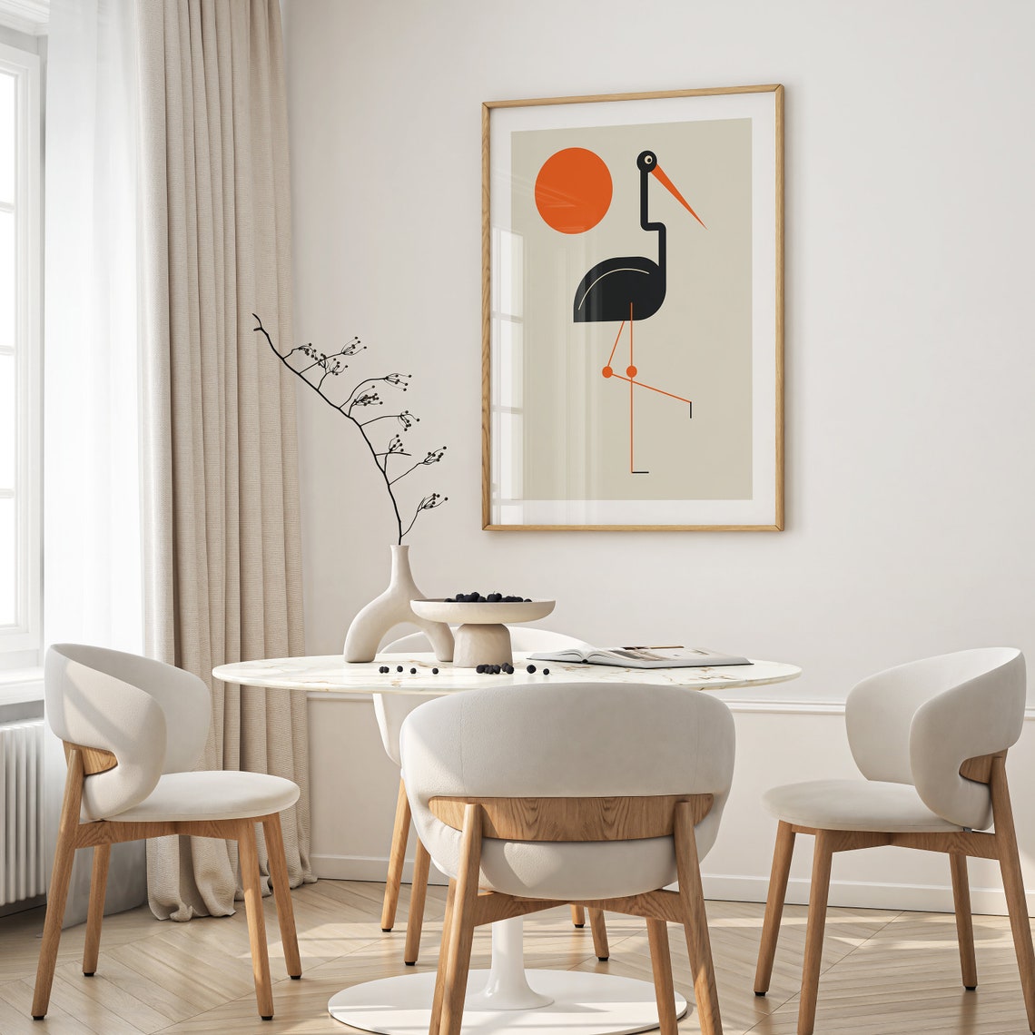 Abstract Black Stork Bird Orange Sun Mid Century Modern Wall Poster - Image 3