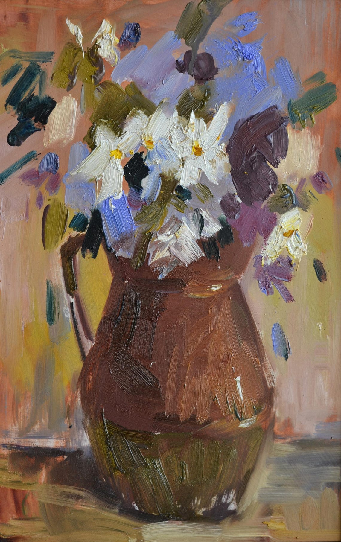 Wildflowers Brown Pitcher Impressionist Floral Bouquet Framed Print - Image 2