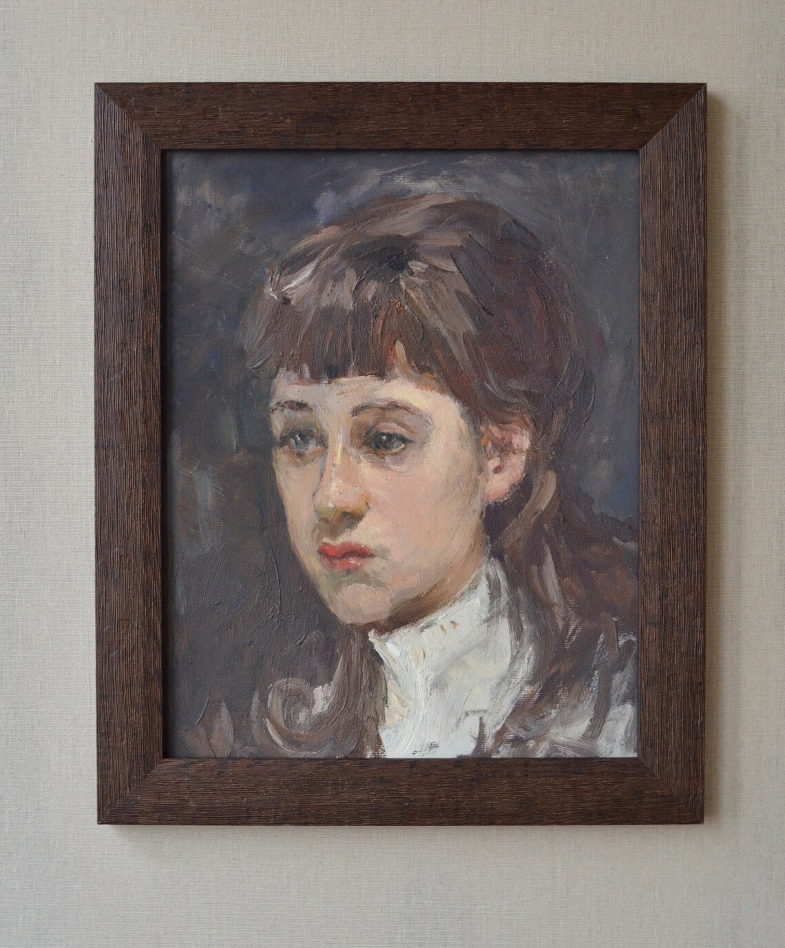 Original Oil Painting In A Frame Impressionistic Portrait Of A Young Girl Womans Portrait In Vintage Style European Fine Art - Image 3