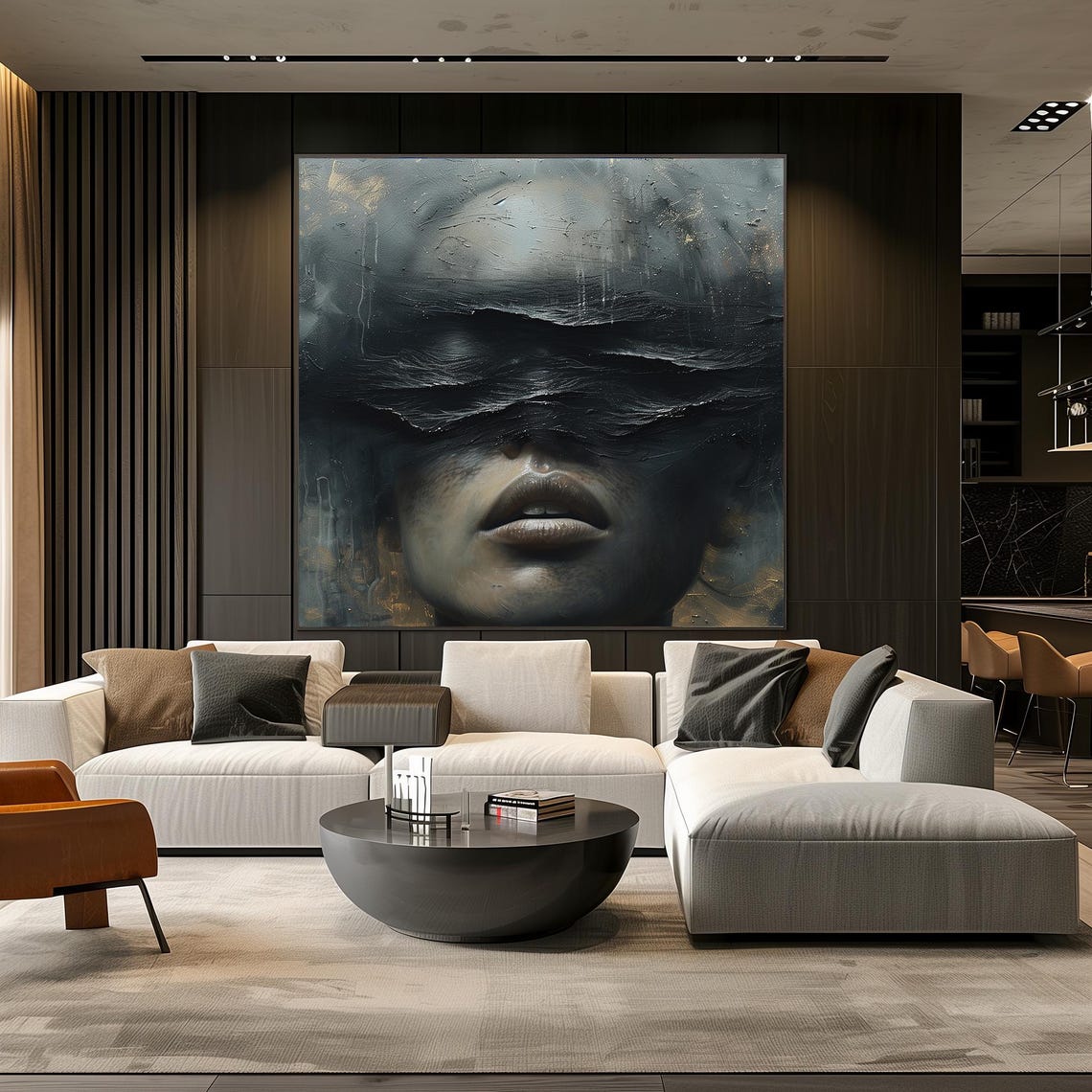 Dark Surreal Portrait of a Face Emerging From Black Waves Poster - Image 3