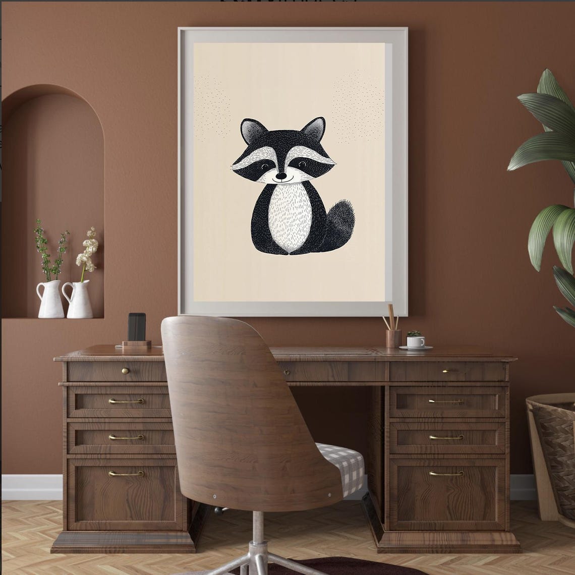 Monochrome Scandinavian Raccoon Art Print Minimalist Nordic Animal Illustration - Image 2