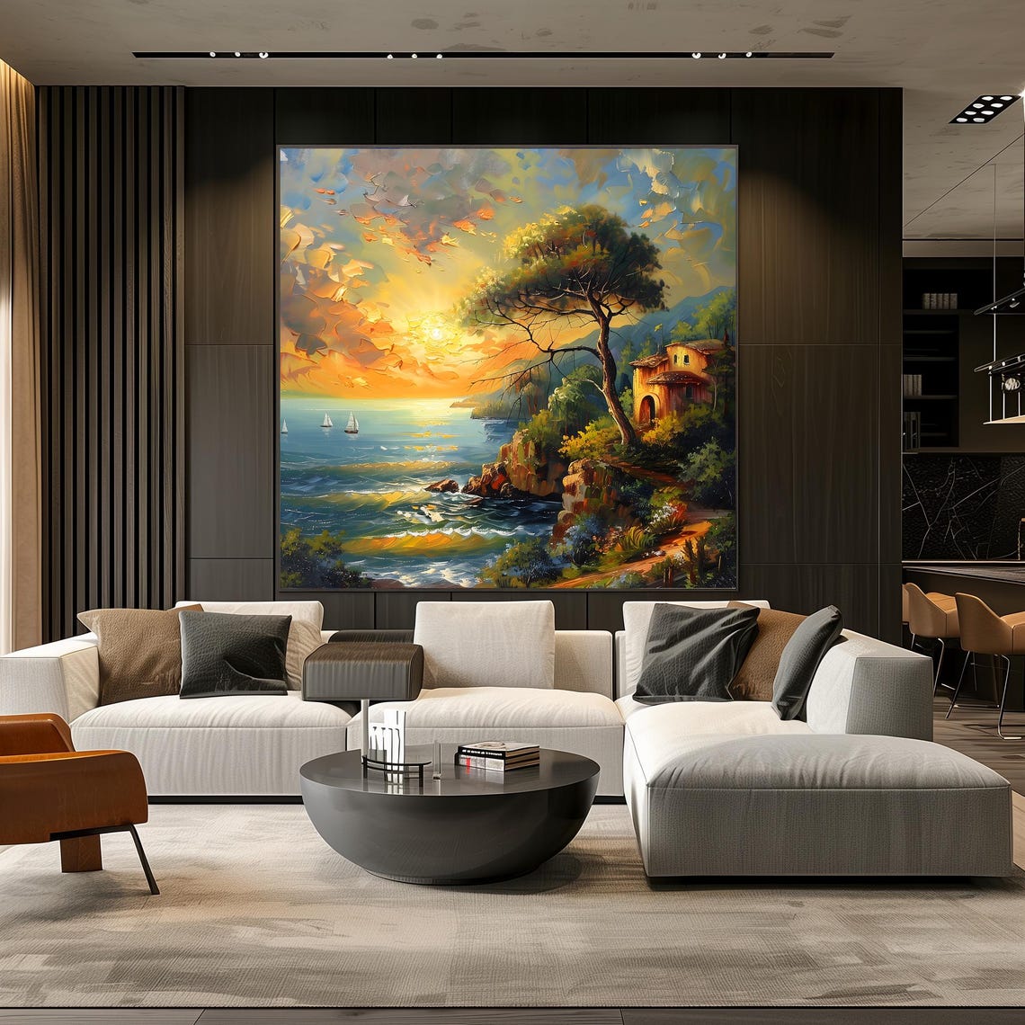 Mediterranean Sunset Over the Sea With Cliffside Villa Poster - Image 3