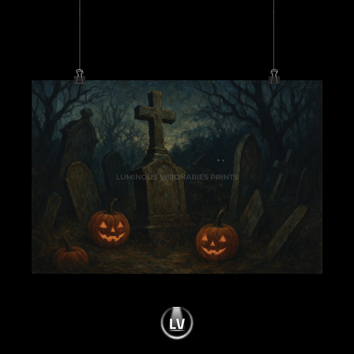 Spooky Halloween Wall Art Prints Matte Horizontal Posters For Home Decor Haunted House Pumpkin Decorations Apchg 29