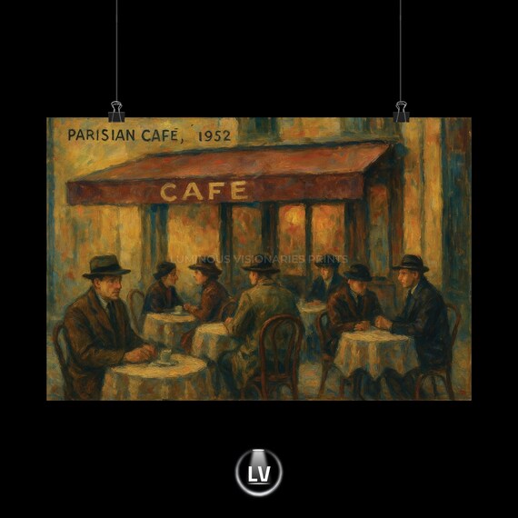 Parisian Cafe 1952 Vintage Oil Painting French Bistro Art Poster