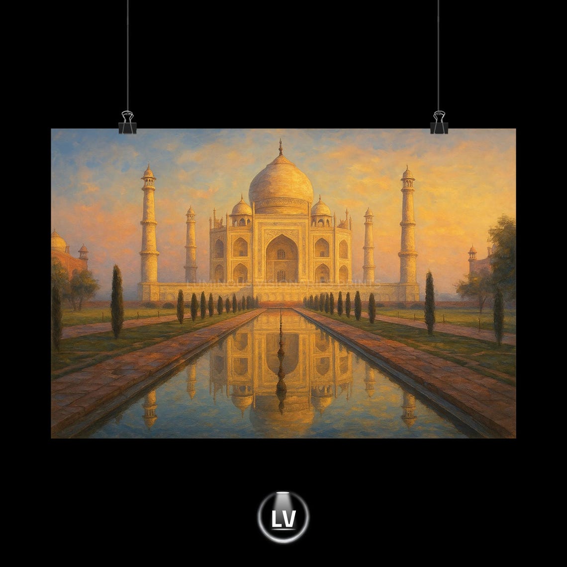Taj Mahal Sunrise Reflection Pool India Oil Painting Art Poster