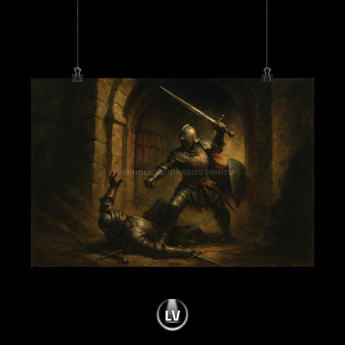 Epic Fantasy Battle Poster, Medieval Sword Fighting