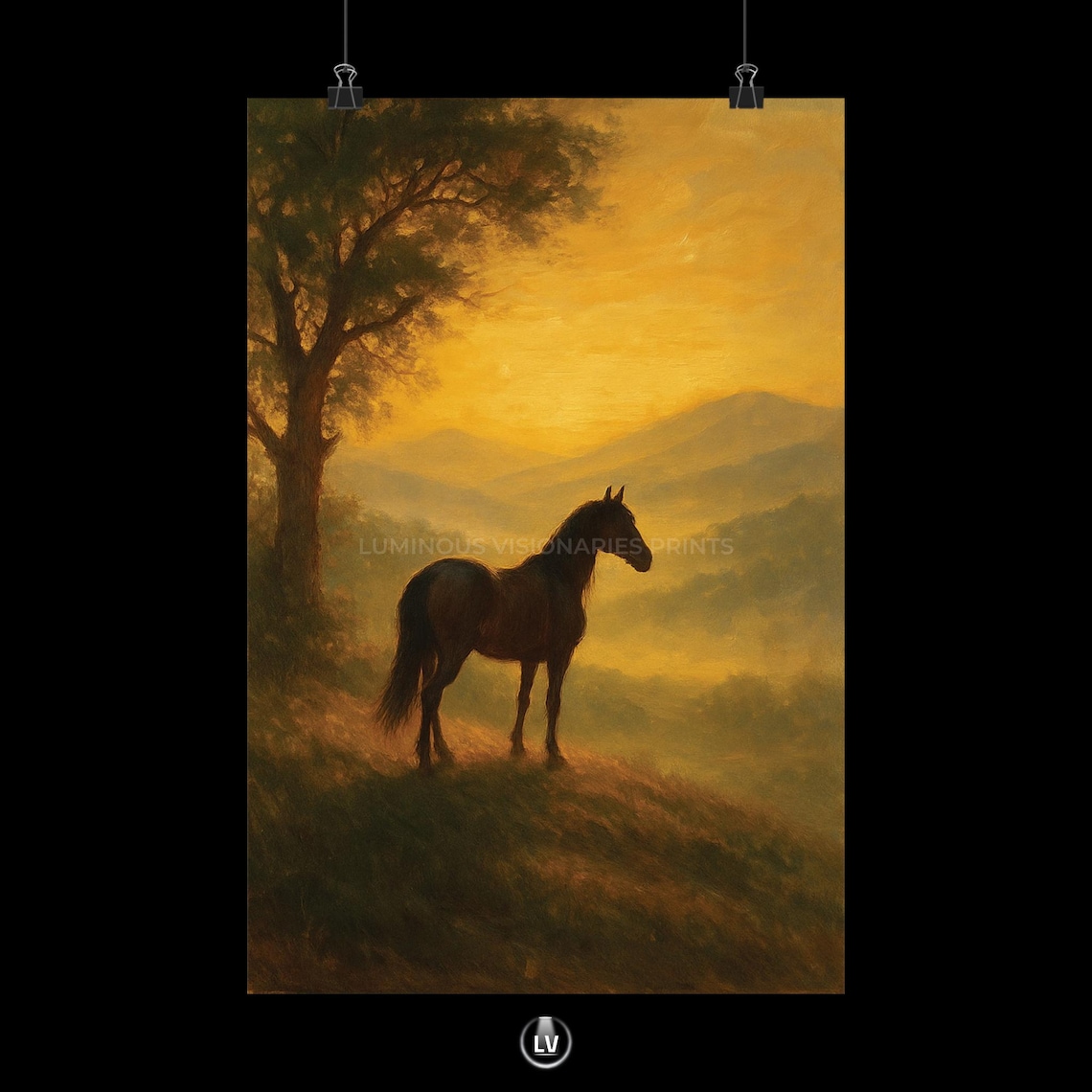 Majestic Horse Landscape Poster, Vintage Art Print