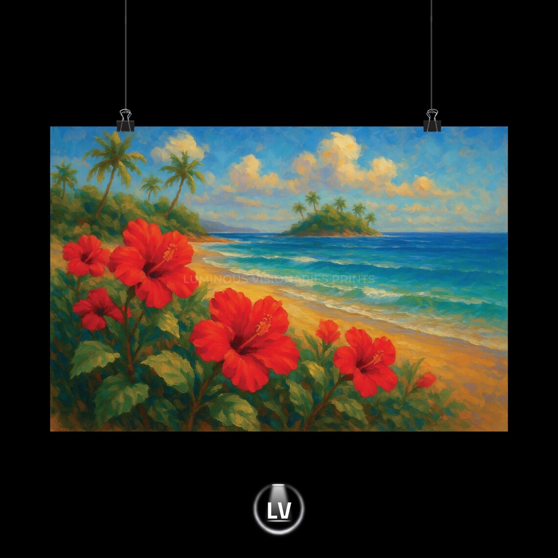 Tropical Hibiscus Bloom Floral Poster Print, Coastal Decor
