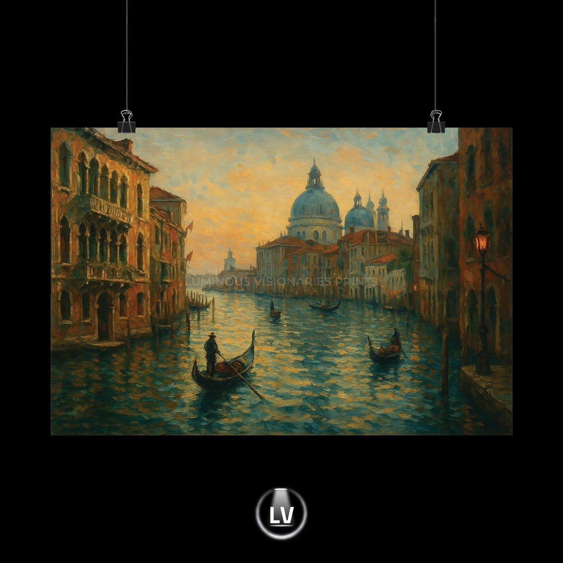 Venice Grand Canal Sunset Gondola Oil Painting Classic City Poster