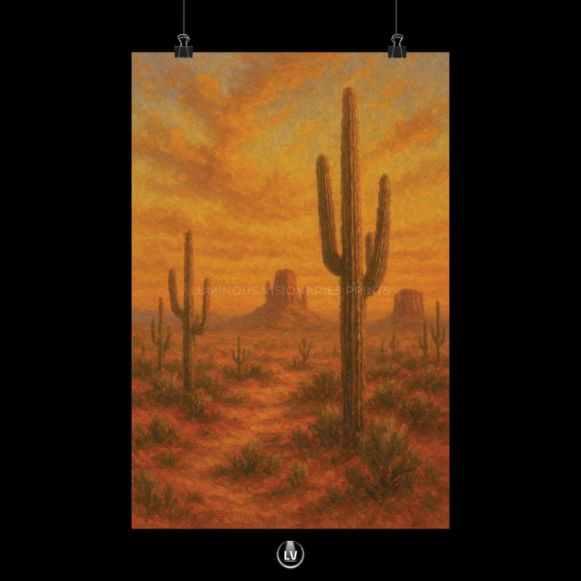 Desert Sunset Poster, Cactus Landscape