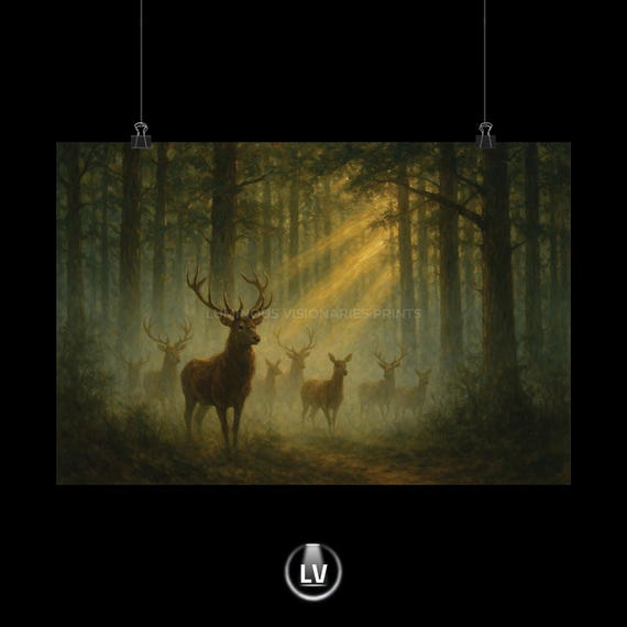 Serene Forest Deer Matte Poster Nature Wall Art Home Decor Rustic Cabin Print Gift For Lovers Antique Style Artwork Apa 61
