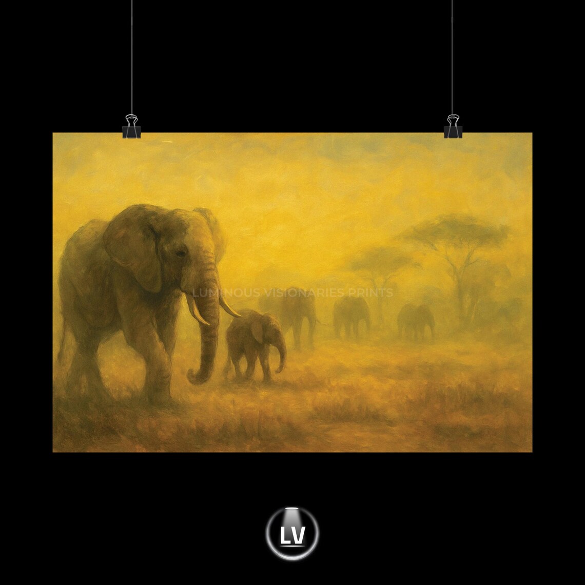 Elegant Elephant Poster, Vintage Safari Nursery Gift