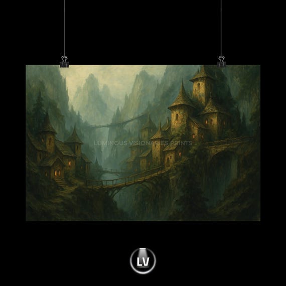 Enchanted Forest Wall Art Print Mystic Landscape Decor Fantasy For Home Cozy Cabin Magical Apacs 33