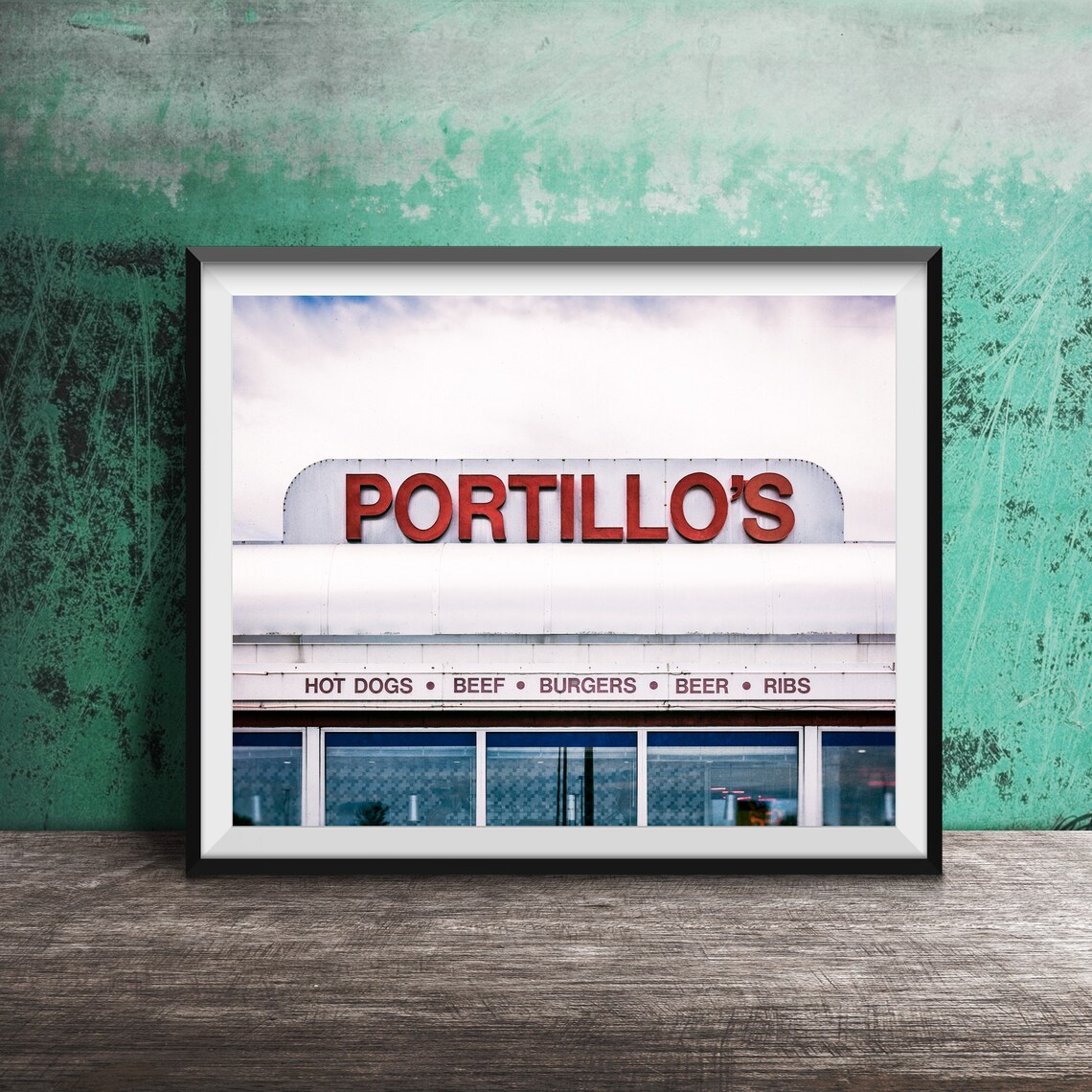 Portillo's Restaurant Retro Rooftop Sign Hot Dogs Chicago Food Poster