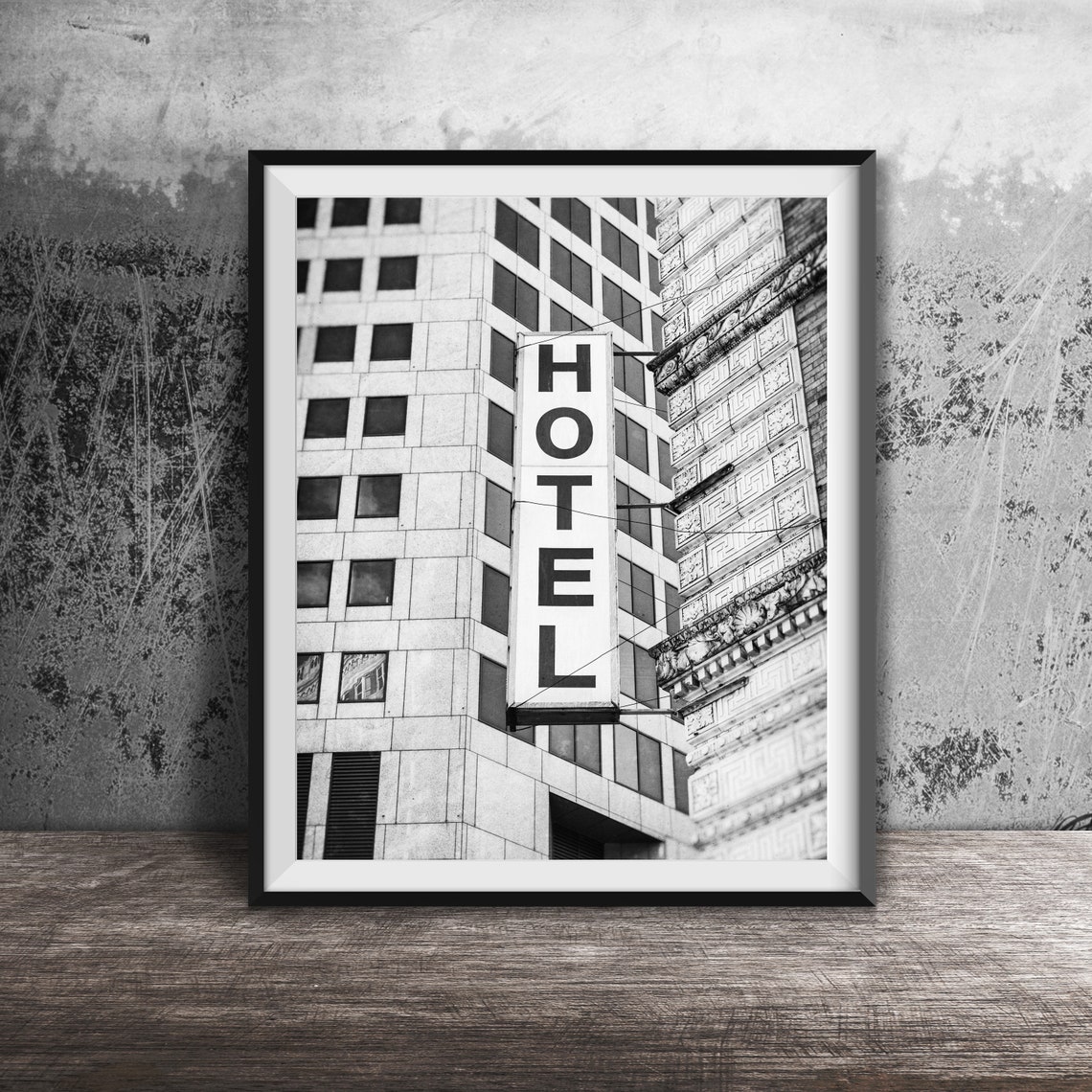 Vintage Vertical Hotel Sign Downtown Architecture Photography Poster - Image 2