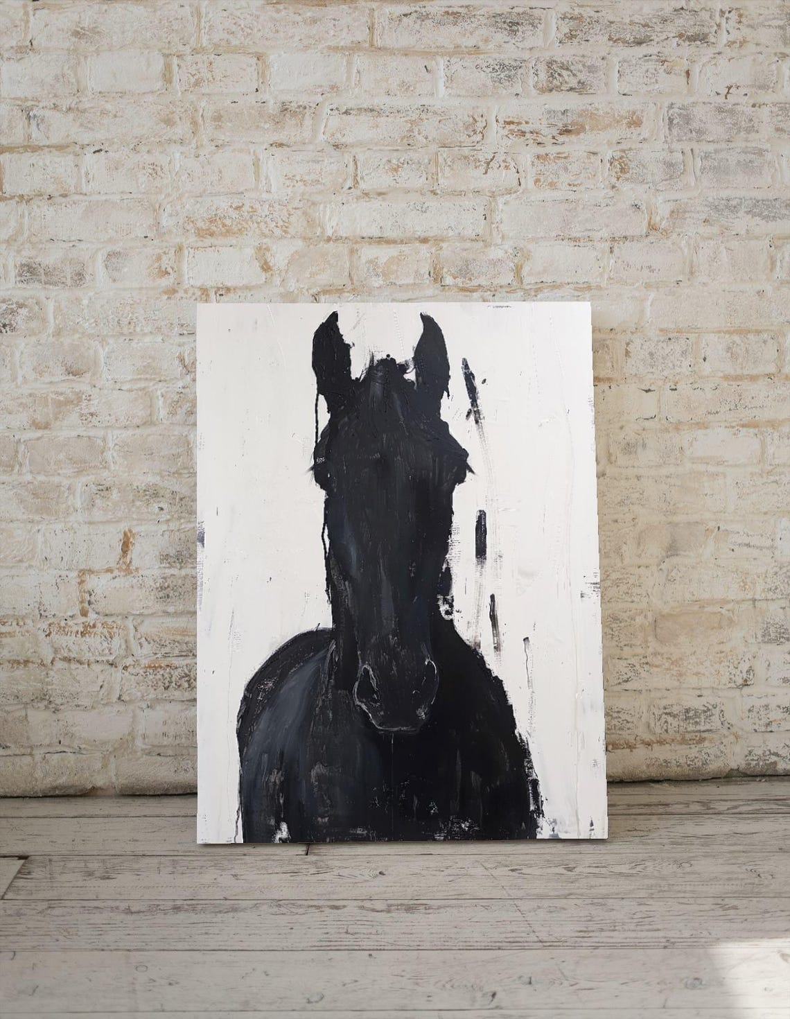 Modern Bold Black Horse Minimalist Brushstroke Portrait Wall Art
