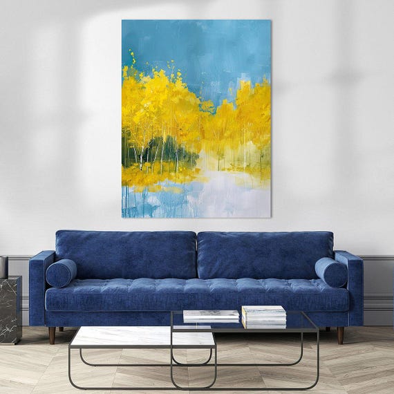 The Yellow Forest By Lake Acrylic Wall Art Deco Mural Decoration Home Office