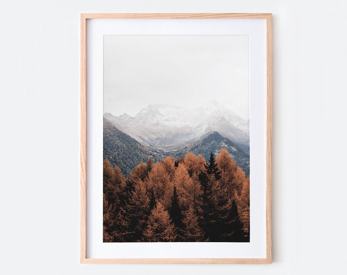 Autumn Leaves Forest Mountain Landscape Art Print