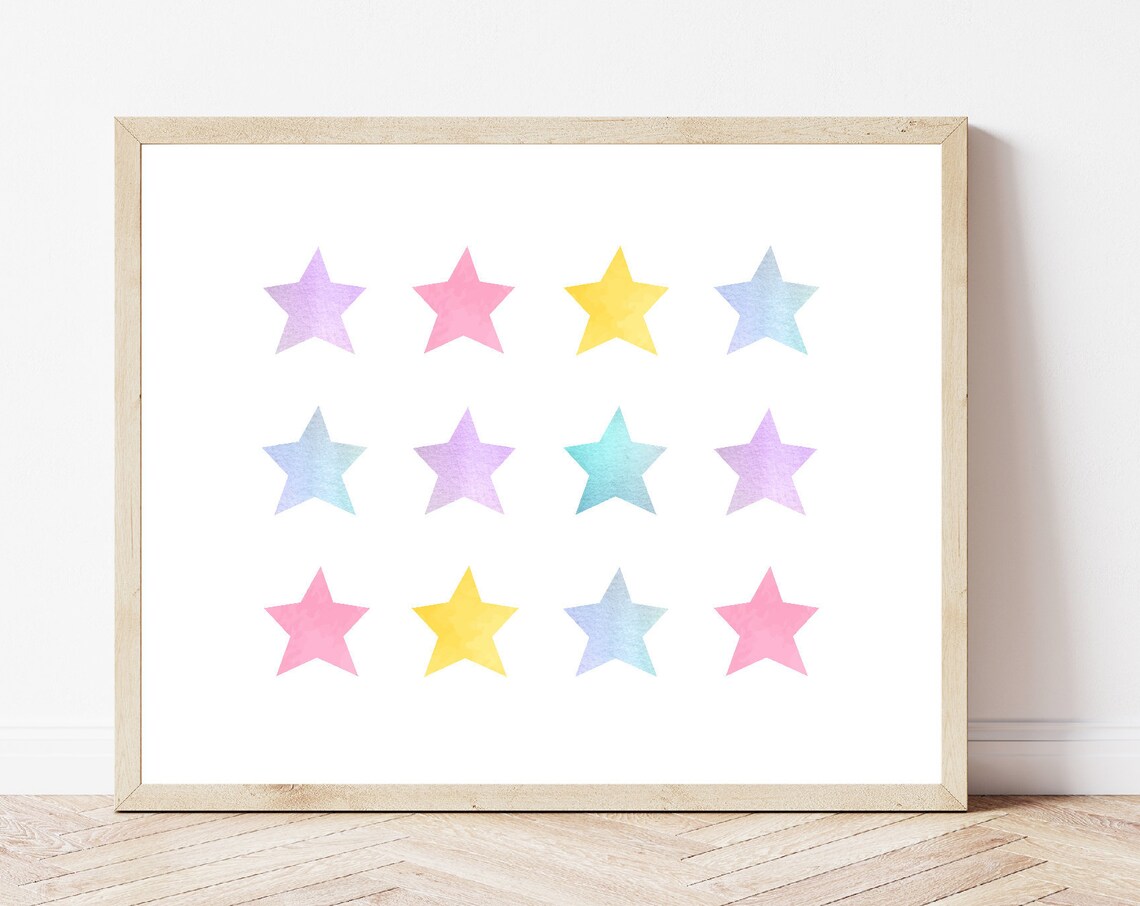 Pastel Stars Landscape Art Print, Girls Bedroom Decor