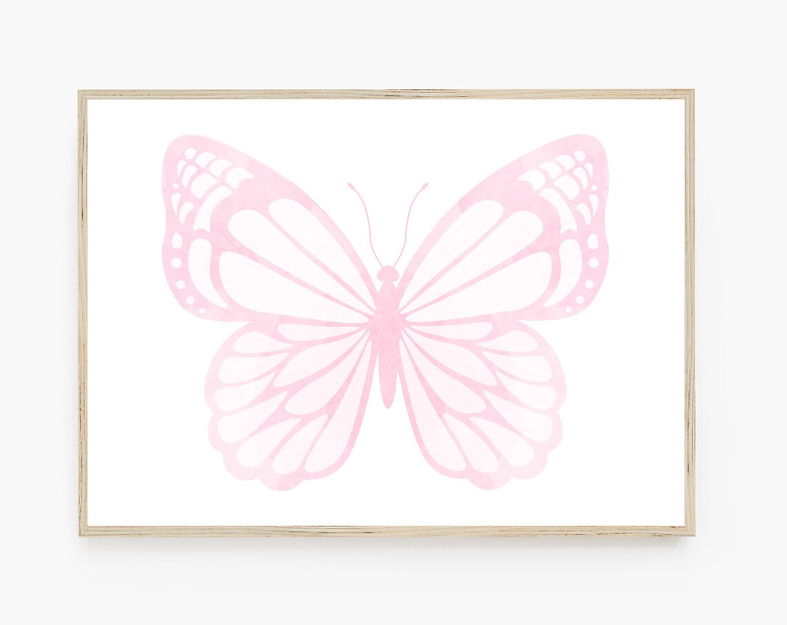 Blush Pink Watercolor Butterfly Horizontal Girls Room Wall Poster