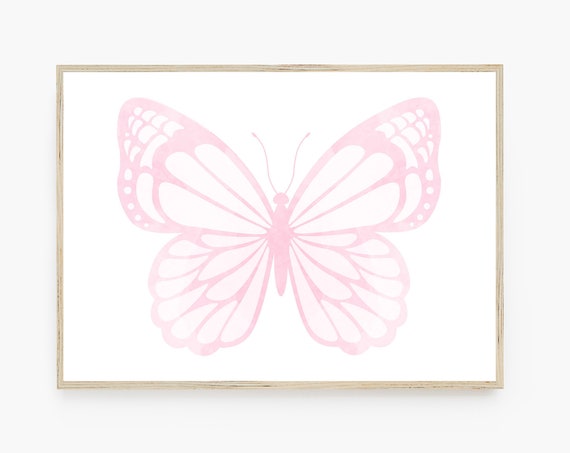 Pink Butterfly Print Girls Room Decor Baby Girl Nursery Pastel Horizontal Landscape Wall Art