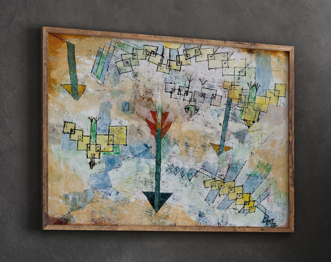 Klee Painting Birds Swooping Down and Arrows, Art Print
