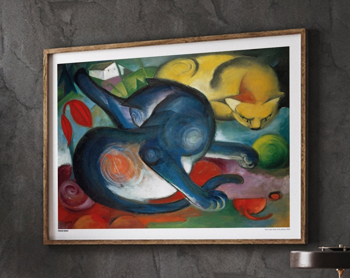 Franz Marc Exhibition Poster Two Cats Blue And Yellow 1912 Cat Painting Abstract Artwork Animal Art Modern