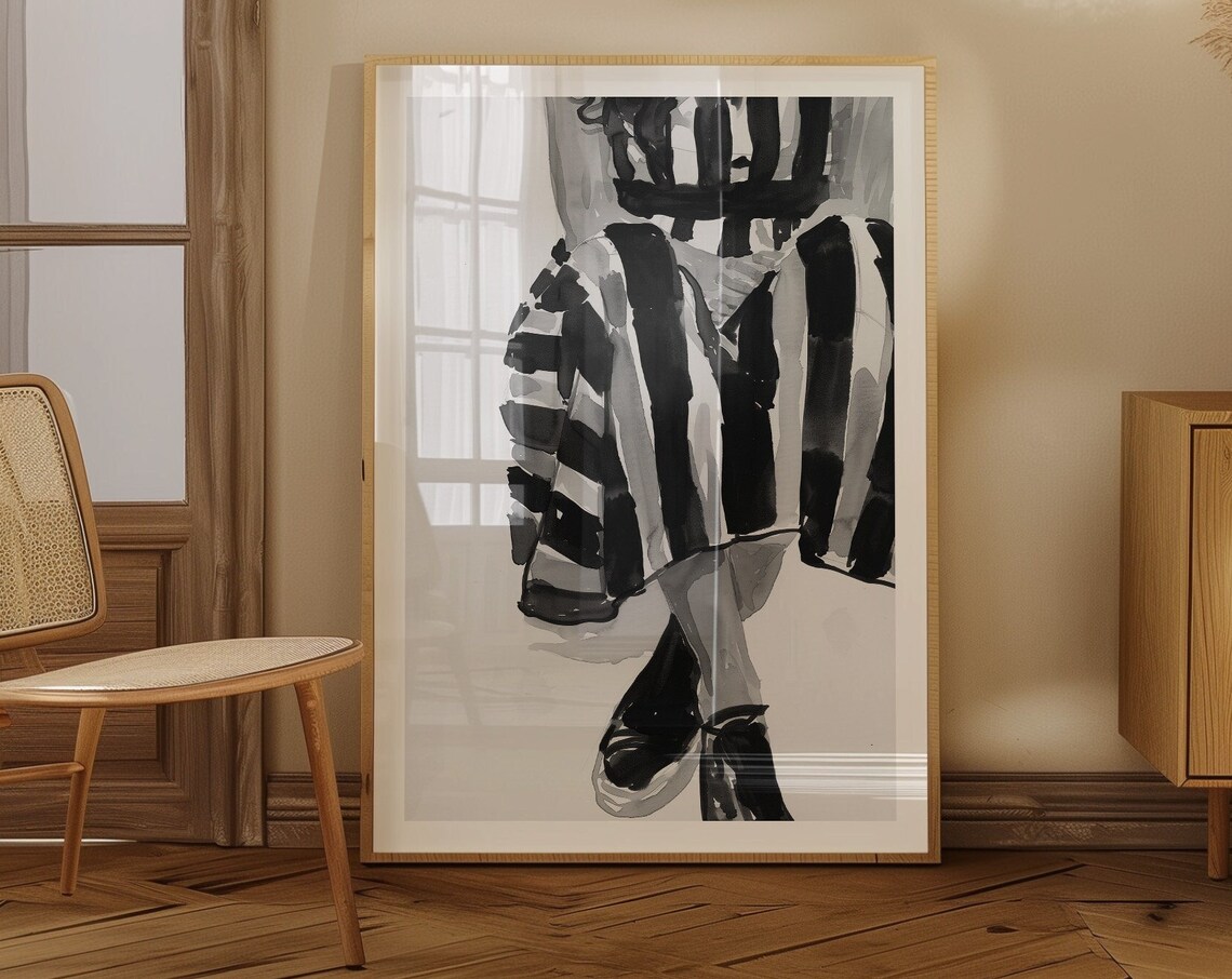 Abstract Legs Striped Dress Black And White Modern Art Poster