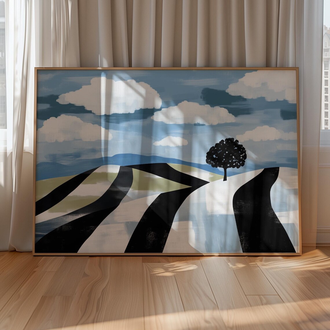 Abstract Landscape With Figures And Trees, Minimalist Mountain Scene - Image 6