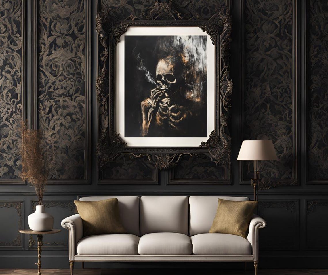 Van Gogh Print Skull Of A Skeleton With Burning Cigarette Moody Dark Academia Print Dark Wall Art Skull Art Print Gothic Wall Art - Image 3