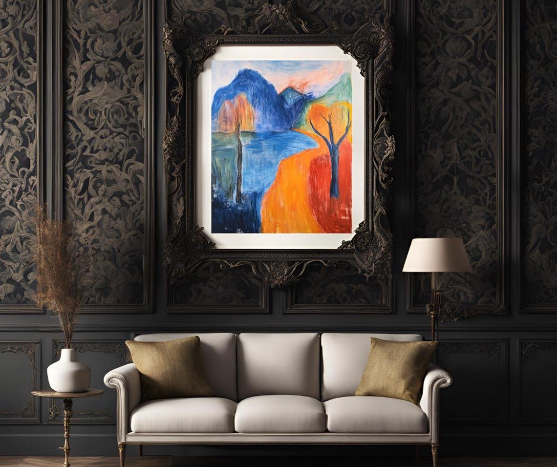 Abstract Colorful Landscape Art Vibrant Mountain And Lake Painting Modern Wall Decor Instant Png File - Image 3