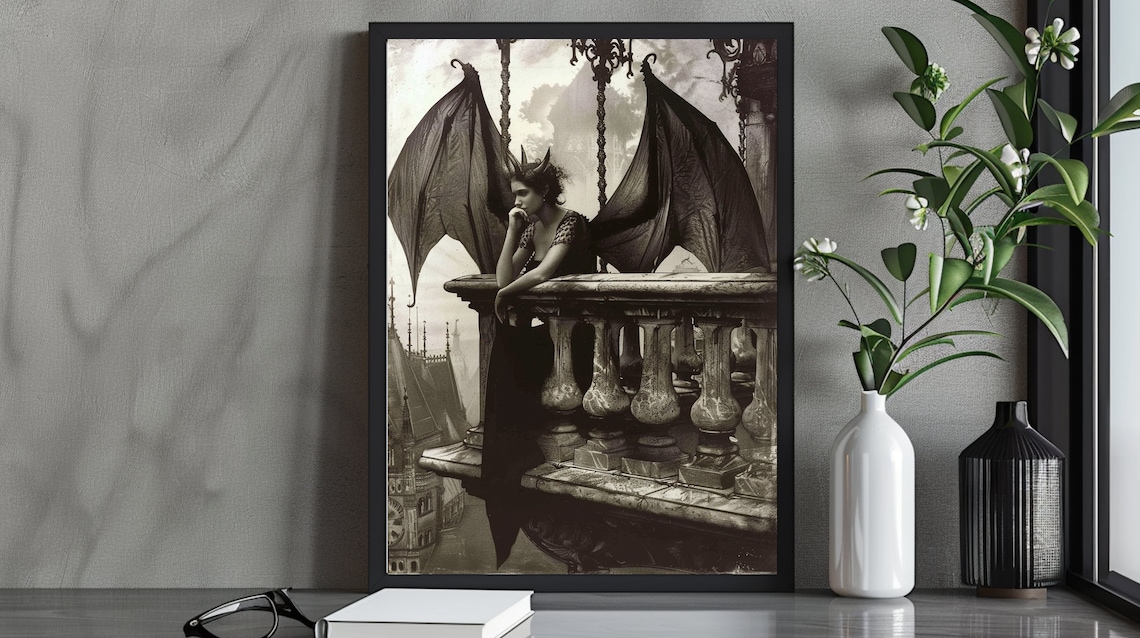 Victorian Vampire Bat Woman Gothic Illustration Print