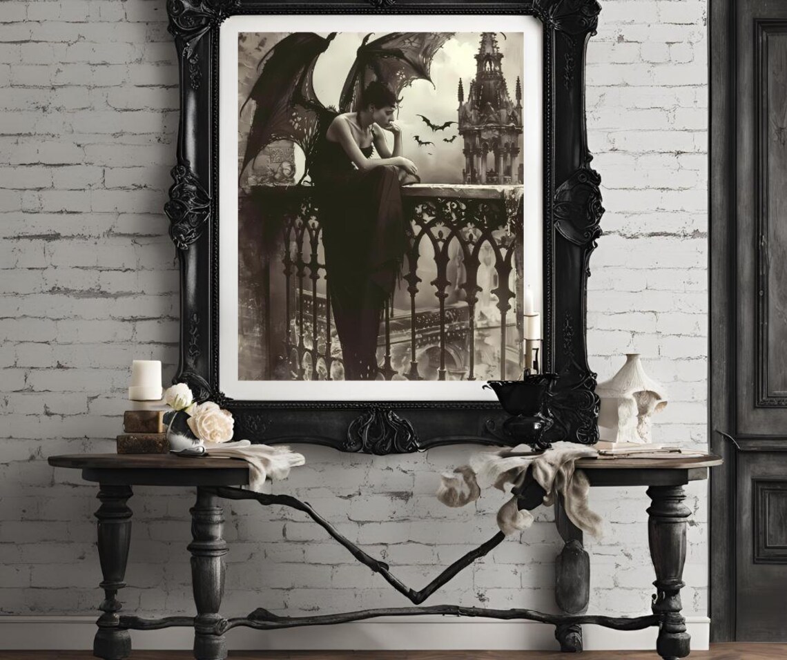 Dark Angel With Bats, Gothic Fantasy Art Print - Image 4
