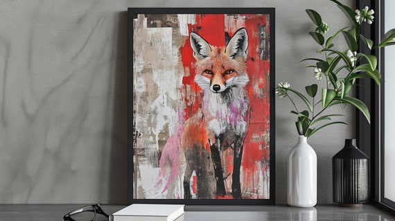 Vibrant Abstract Fox Portrait Art Print Colorful Animal Illustration Unique Wall For Modern Decor Bold Artwork